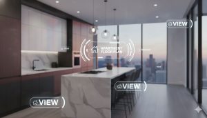 Interior de un departamento con elementos visuales para hacer un recorrido virtual por la propiedad